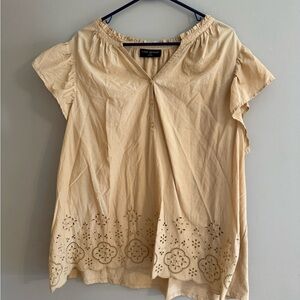 Lane Bryant Tan Embellished Short Sleeve Blouse